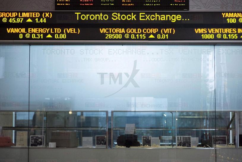 The Toronto Stock Exchange Broadcast Centre is shown in Toronto on June 28, 2013. THE CANADIAN PRESS/Aaron Vincent Elkaim