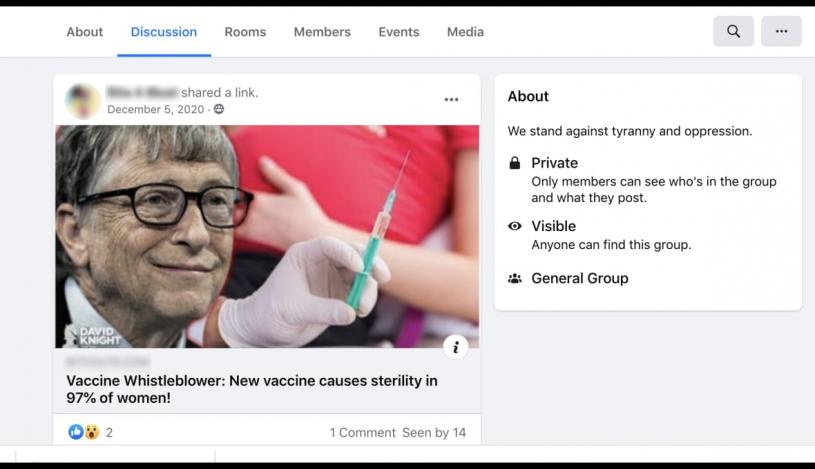 脸书上指新冠疫苗导致女性不育的帖子在被举报后依然未被删除。CBC
