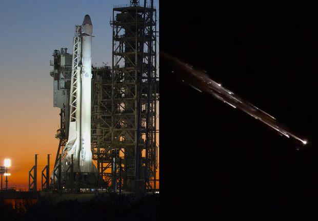 SpaceX火箭碎片形成灯光秀。  网上图片