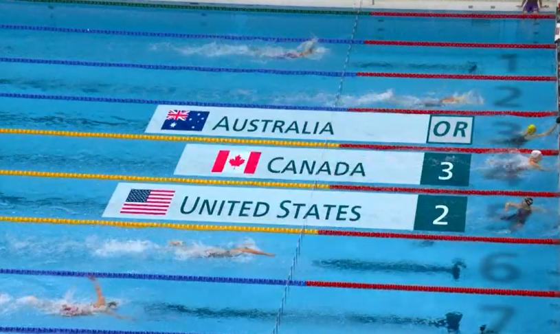 东京奥运女子4x100米四式游泳决赛，本国荣获铜牌。CBC 