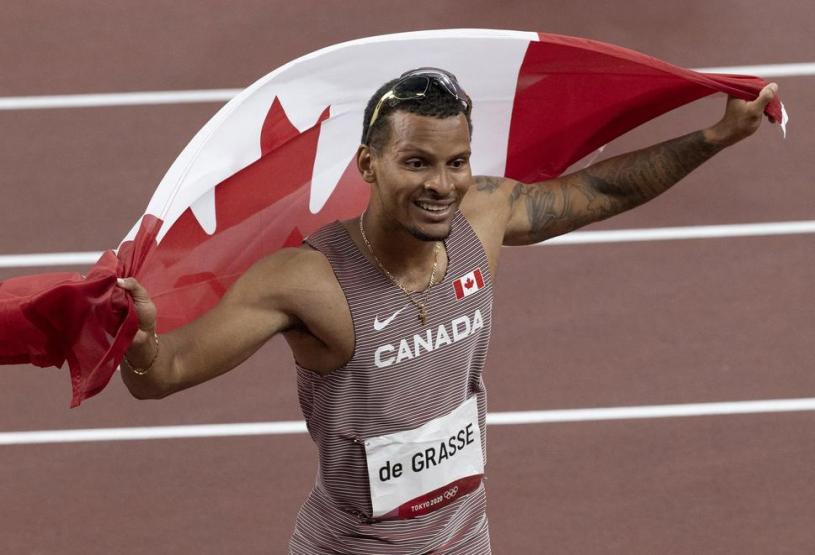 加拿大飛人德格拉西在東京奧運男子100米跑決賽以9.89秒得銅牌。星報
