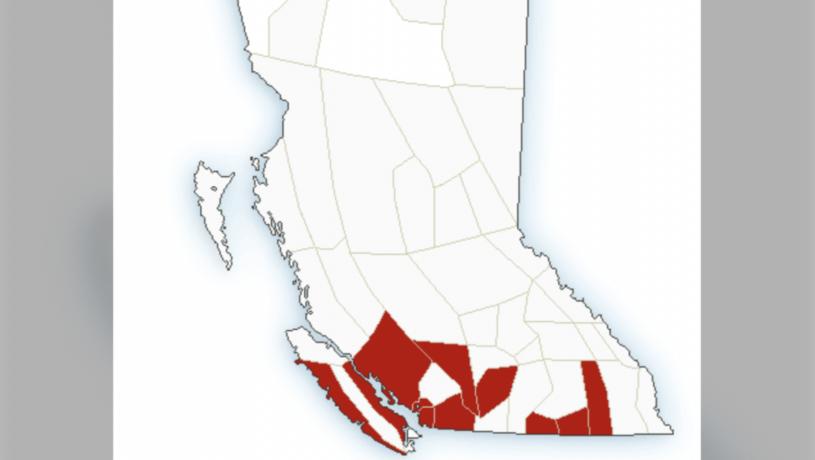 环境部向卑诗省南海岸地区发出暴风和降雨警告。加拿大环境部