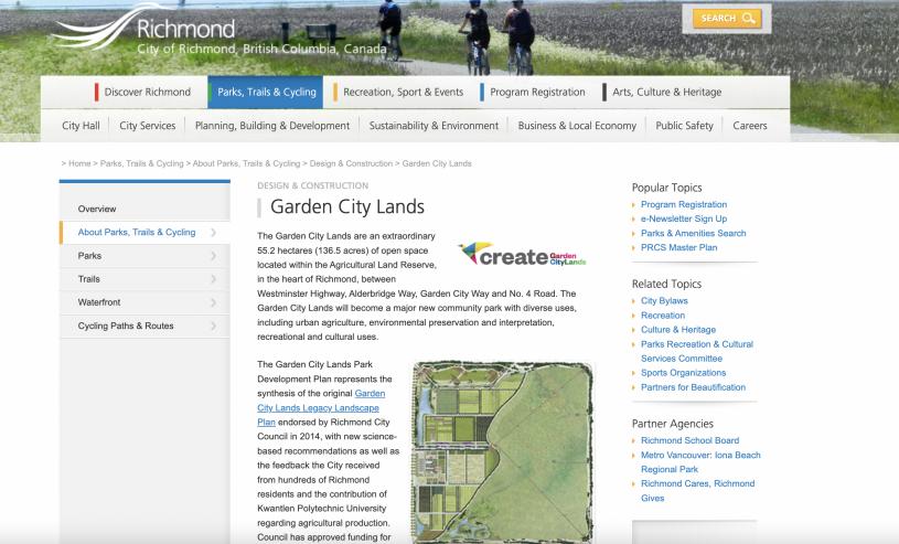 列治文市正在向農業土地委員會發送一份開發花園城市土地的規劃案呈。市政府