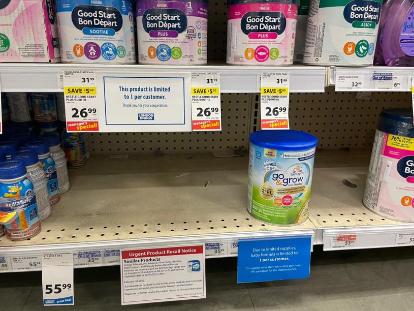 卑诗省的常规婴儿配方奶粉供应如常，但低敏感性婴儿配方奶粉出现短缺。（星岛记者摄）