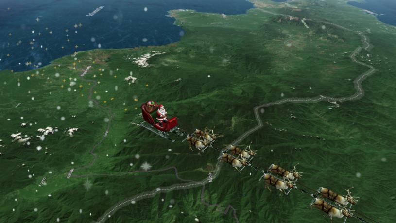 聖誕老人的雪橇是一種多用途、全天候、多用途、垂直短距起降的車輛，能夠在不加油的情況下長途跋涉，僅在 12 月部署 24 日，有時在聖誕節前一個月進行短暫的試飛。北美防空司令部（NORAD ）提供。