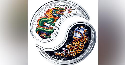 “黑白阴阳：虎与龙”纯银币。 加拿大皇家铸币厂网站