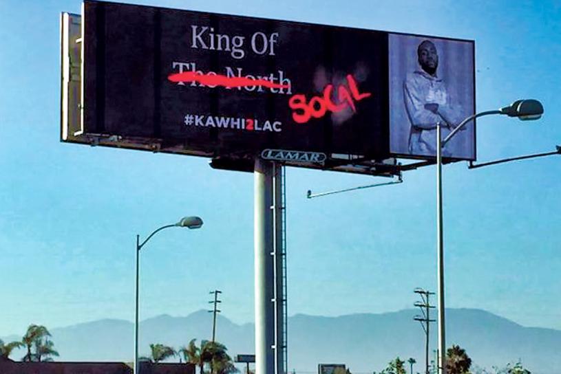 ■洛杉磯路邊出現向倫納德招手的廣告牌。星報