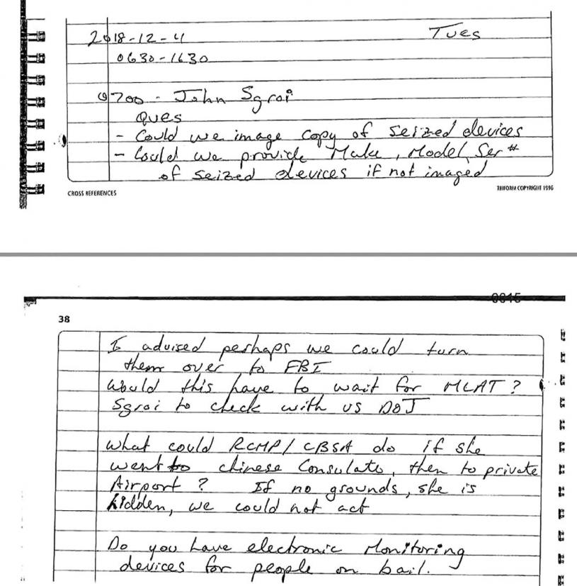 騎警警長Peter Lea手書的便條。法庭文件