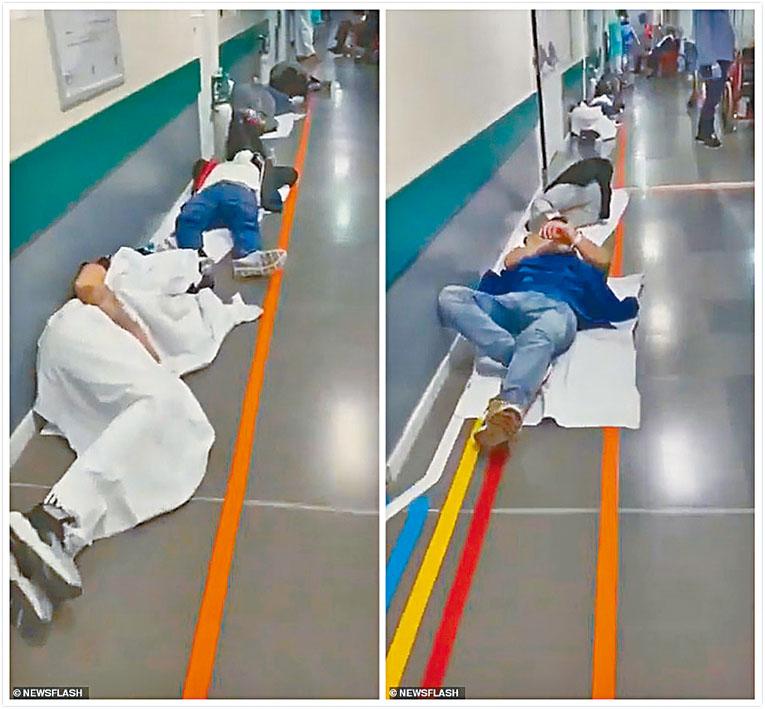 西班牙首都馬德里的兩所醫院病人太多，許多人要躺在走廊地上。 網上圖片