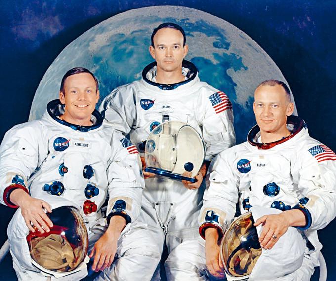 阿波羅十一號登月任務的太空人（左起）杭思朗、柯林斯、艾德靈。
