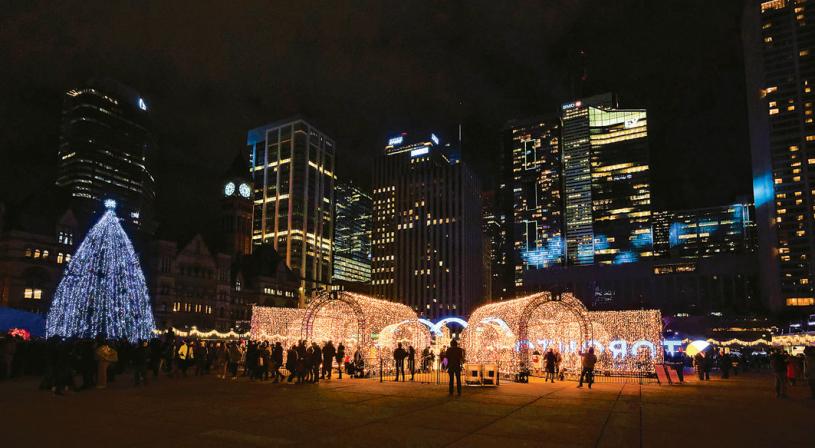 ■多倫多市周六晚間於彌敦菲臘廣場舉行聖誕樹點燈儀式。Twitter