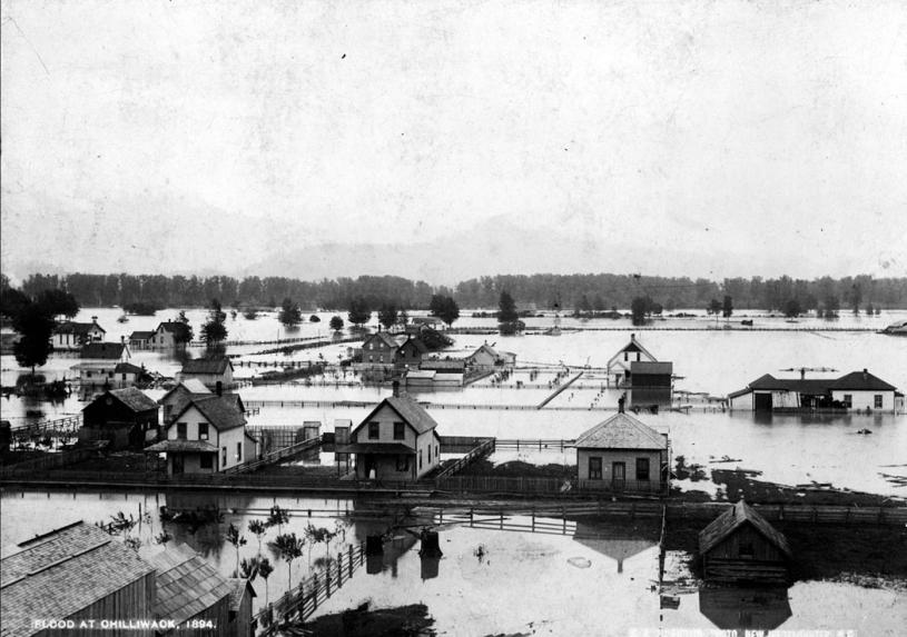 ■图为在1894年的菲沙河洪水中，芝里华克(Chilliwack)的情形。 Chilliwack Museum and Archives