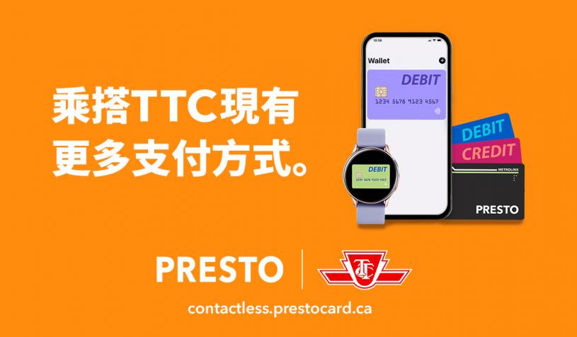 PRESTO 推出于TTC使用扣帐卡和信用卡拍卡付款功能