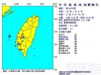 台南外海4.3級地震　震源深度6公里