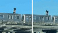 纽约奇景｜2男在行驶中地铁车顶“露臀激战”　地铁当局斥“蠢蛋”