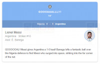 Messi打入本届大赛个人第一球 阿根廷1:0领先