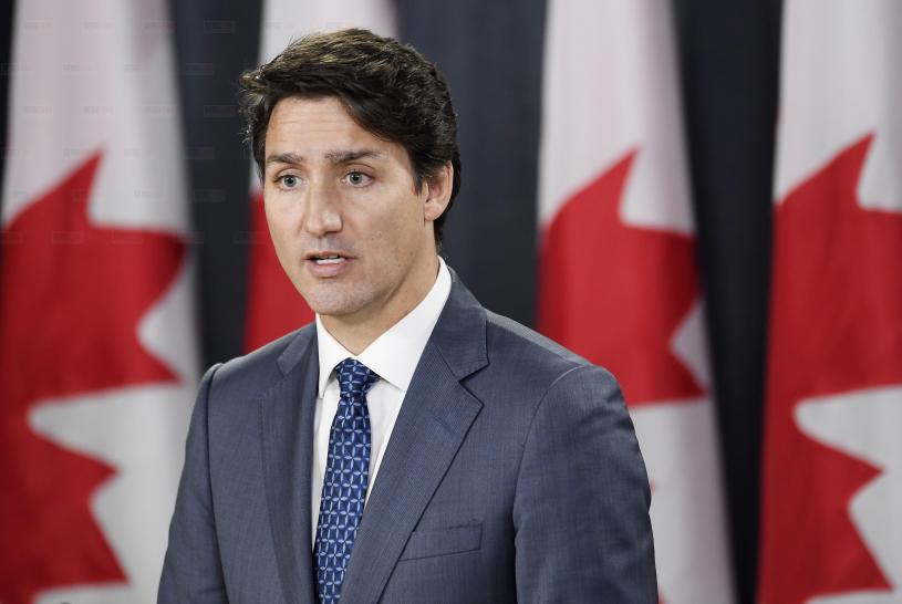 Prime Minister Justin Trudeau addresses the media during a press conference at the 