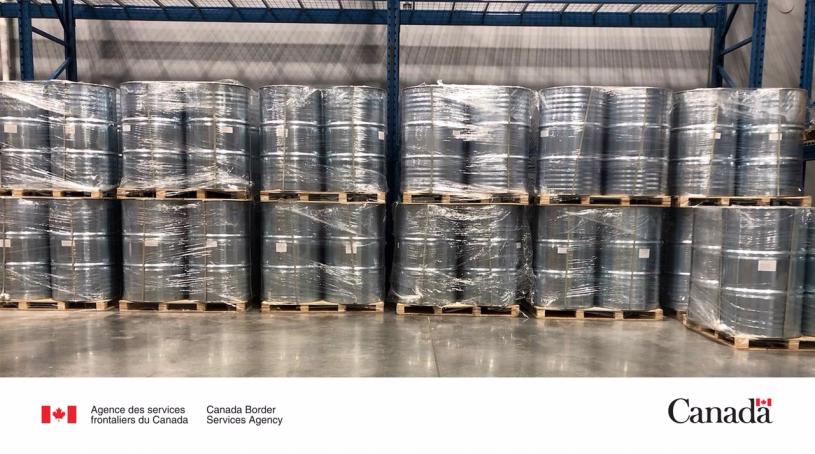 加拿大边境服务局共缉获17,852.5升GBL。CBSA