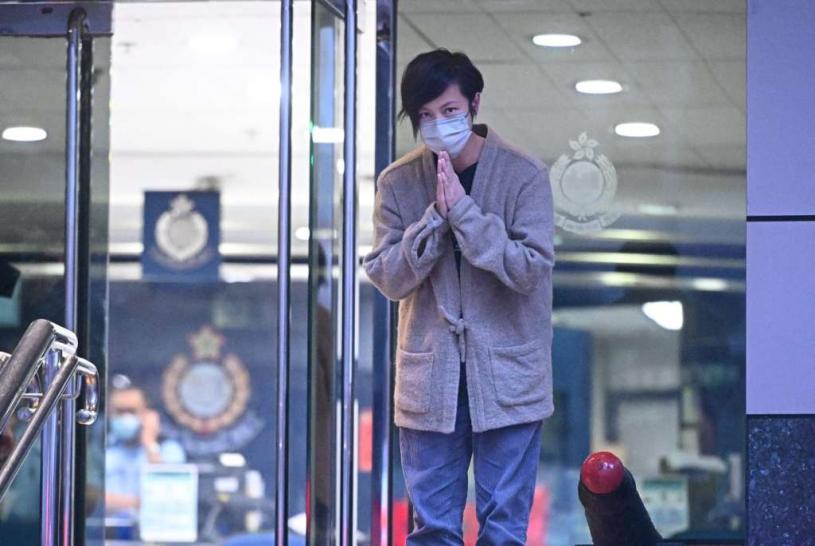 何韵诗在被香港警方国安处扣查36小时后，获准保释离开。 本报图片