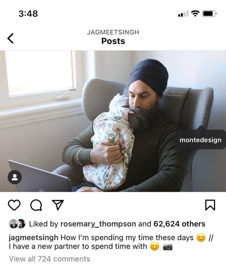 驵勉诚抱着刚出世的女儿坐在摇椅上。Instagram