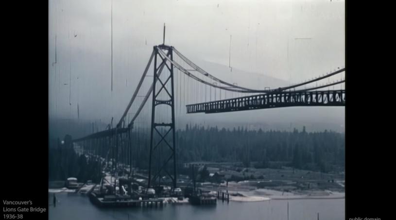 獅門橋一直以來都是溫市著名地標。圖為建造是的場景。  YouTube/Old Canada圖片