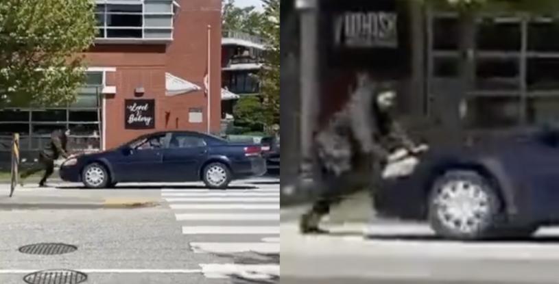 片段顯示一名行人在人行橫道上被汽車撞倒。Twitter