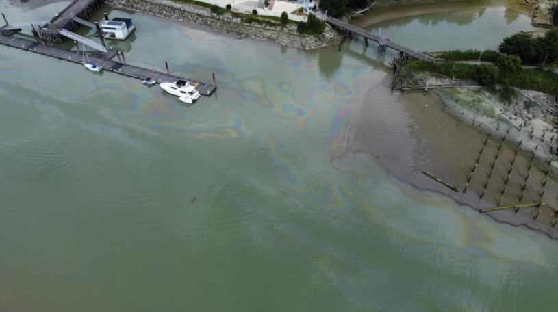 加里岬公园的海滩水面发现一大片污染物。Twitter/StevestonShips