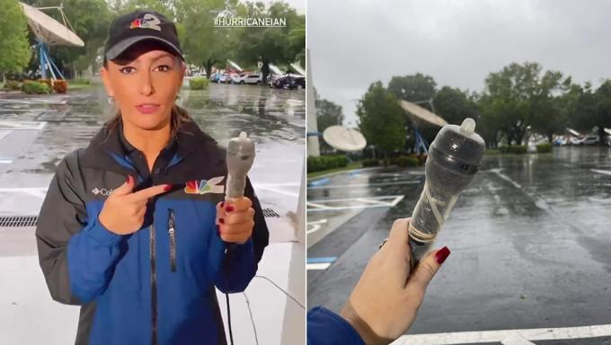 颶風伊恩襲佛州期間， NBC女記者拎安全套笠Mic引熱議。