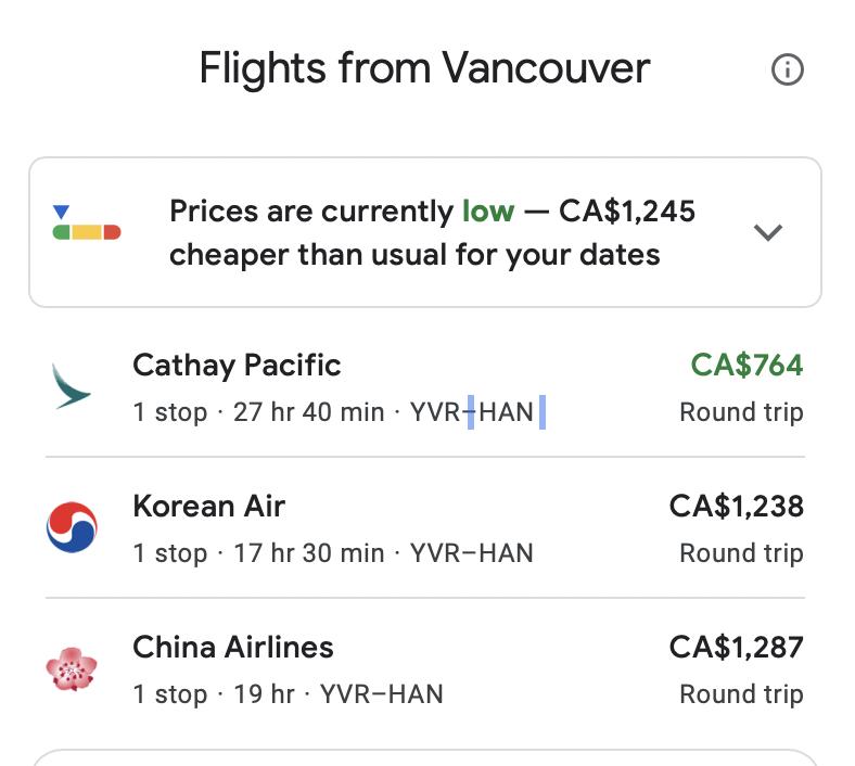 Daily Hive教落，若想獲得機票優惠，可選用谷歌航班，把溫哥華作為你的出發城市
，點擊地圖上方的「探索目的地」，在地圖上導航到河內。之後最便宜的可用航班將彈出，您可以單擊它以了解更多信息。