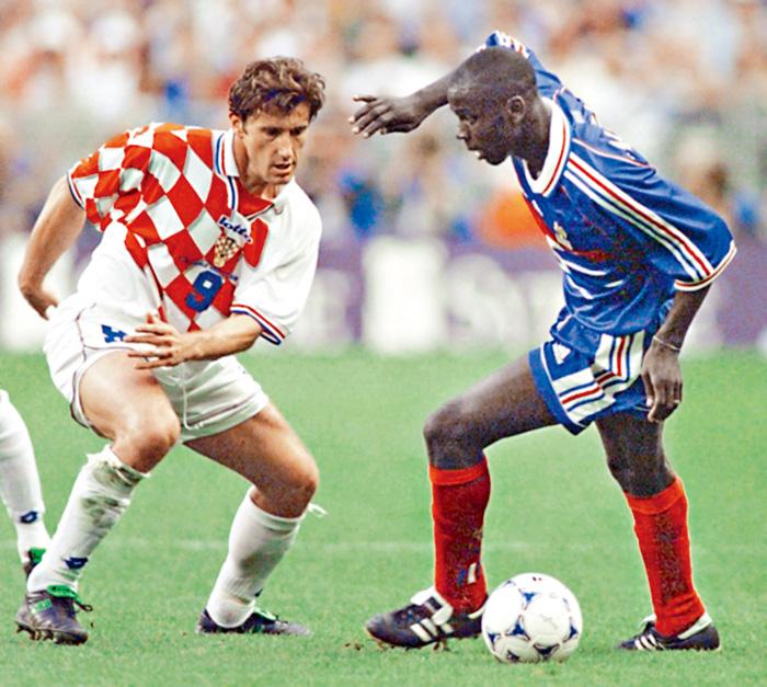 ■杜林（右）在九八世界杯四强梅开二度，率领法国2:1淘汰克罗地亚。
