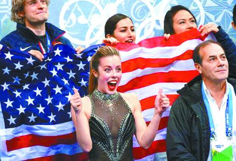 冬奧獎牌獲得者瓦格納（中）有美國體壇第一美女之稱。網上圖片
