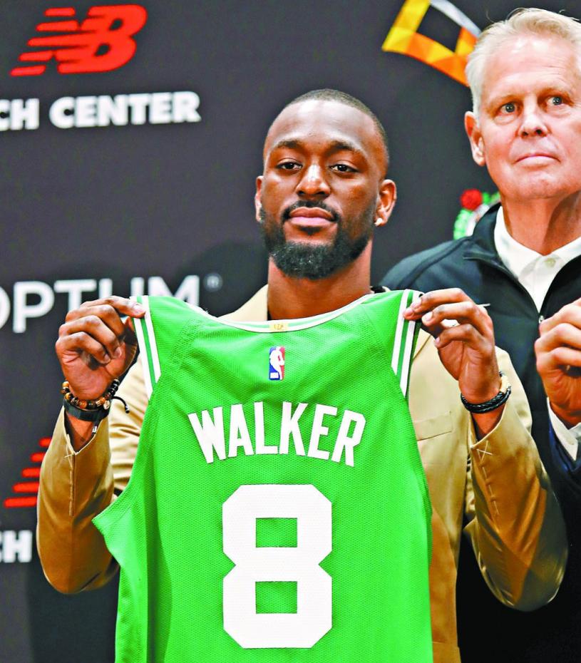 BOSTON, MASSACHUSETTS - JULY 17: Kemba Walker is introduced as a member of the Boston Celtics during a press conference at the Auerbach Center at New Balance World Headquarters on July 17, 2019 in Boston, Massachusetts. (Photo by Tim Bradbury/Getty Images)
