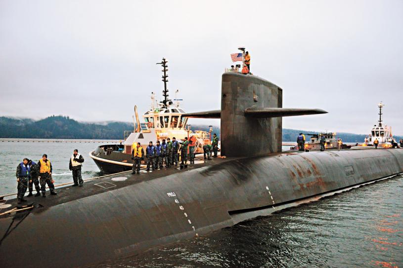 美國海軍15日派戰略核潛艇停靠關島，為2016年後首次。圖為內華達號核潛艇。資料圖片