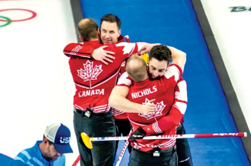 ■本国冰壸队员赛后互相拥抱祝捷。美联社/Getty Images