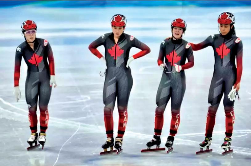 ■加拿大女子短道速滑队，无缘登上领奖台。 美联社