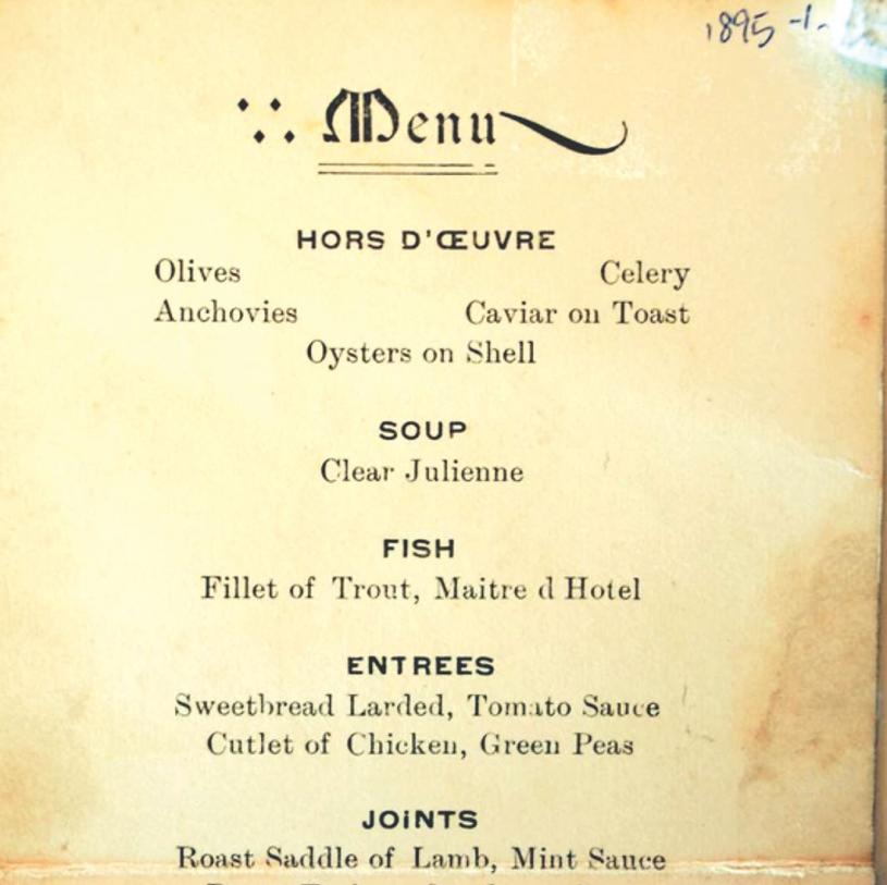 ■1895年溫市餐廳的餐單。溫市政府