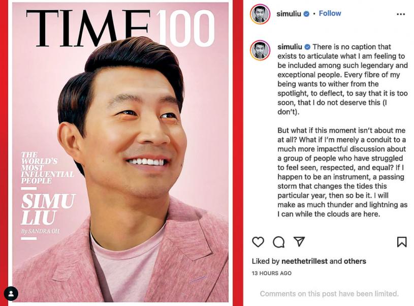■劉思慕在社交平台Instagram分享登上時代雜誌封面。simuliu/Instagram