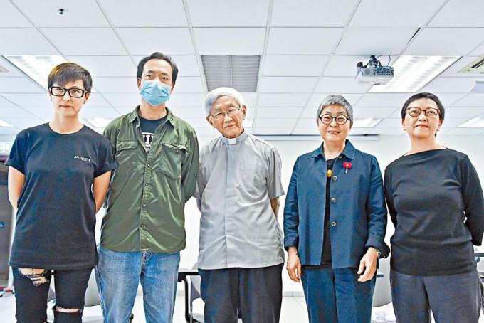 “612人道支援基金”五名信托人，（左起）何韵诗、许宝强、陈日君、吴霭仪及何秀兰，日前涉嫌干犯《香港国安法》被捕。