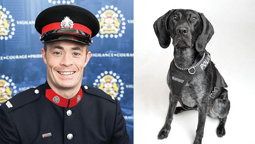 ■警官哈尼特和以他命名的警犬。警方提供