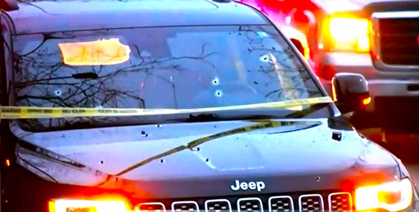 涉事吉普車擋風玻璃有多個單孔。CTV視頻截圖