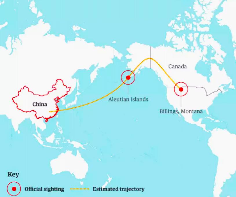 英國衛報推測中國汽球飛船行走路線圖