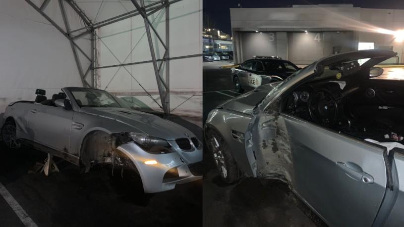 溫哥華涉事寶馬BMW損毀嚴重，司機被控酒駕。VPD推特