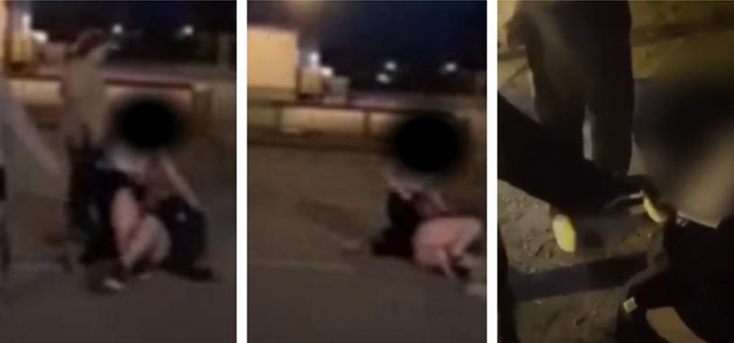 受害女生被拳打脚踢,并被要求亲吻施袭者鞋子。视频截图