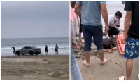 惠州男子驾车沙滩玩高速飘移　撞伤女游客︱有片